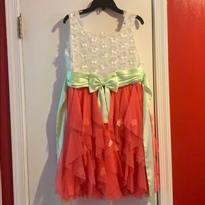 Pretty White,Green & Pink party dress.